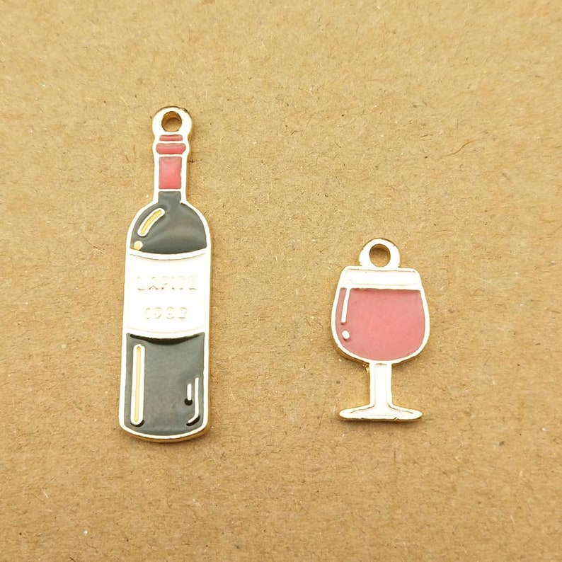 10PCS Enamel Charm Wine Bottle Charms Wine Cups Charm Etsy