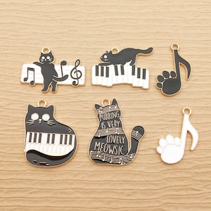 10/12pcs, Music Cat Charm Necklace Charm Bracelet Charm Gold Plated Craft Supplies Earring Pendant Jewelry Accessories