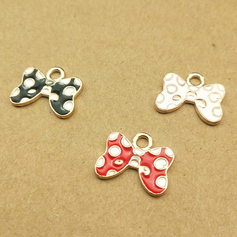 Black Red Diy Jewelry Accessories 16*18MM Pink Enamel Charms Bow Knot Pendant 10PCS Bowknot Charms