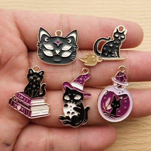 10PCS, Cat Charm Enamel Charm Earring Charm Necklace Pendant Craft Supplies DIY Accessories Alloy Metal Gold Plated