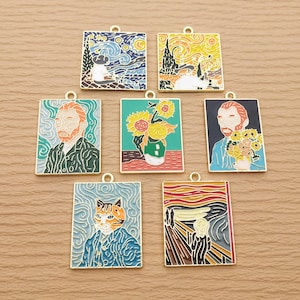 10/14pcs, Abstract Painting Charm Enamel Charm Bracelet Charms Necklace Charm Earring Pendant Jewelry Accessories Gold Plated