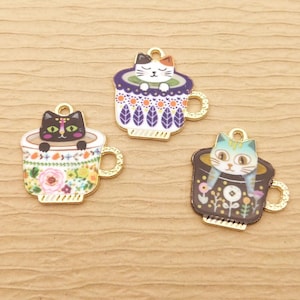 10/12pcs, 22*23MM, Cup Cat Charm Necklace Charm Bracelet Charm Gold Plated Craft Supplies Earring Pendant Jewelry Accessories