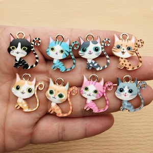 10/16pcs, Cat Charm Enamel Charm Bracelet Charm Necklace Charm Earring Pendant DIY Jewelry Accessories Zinc Alloy Gold Plated