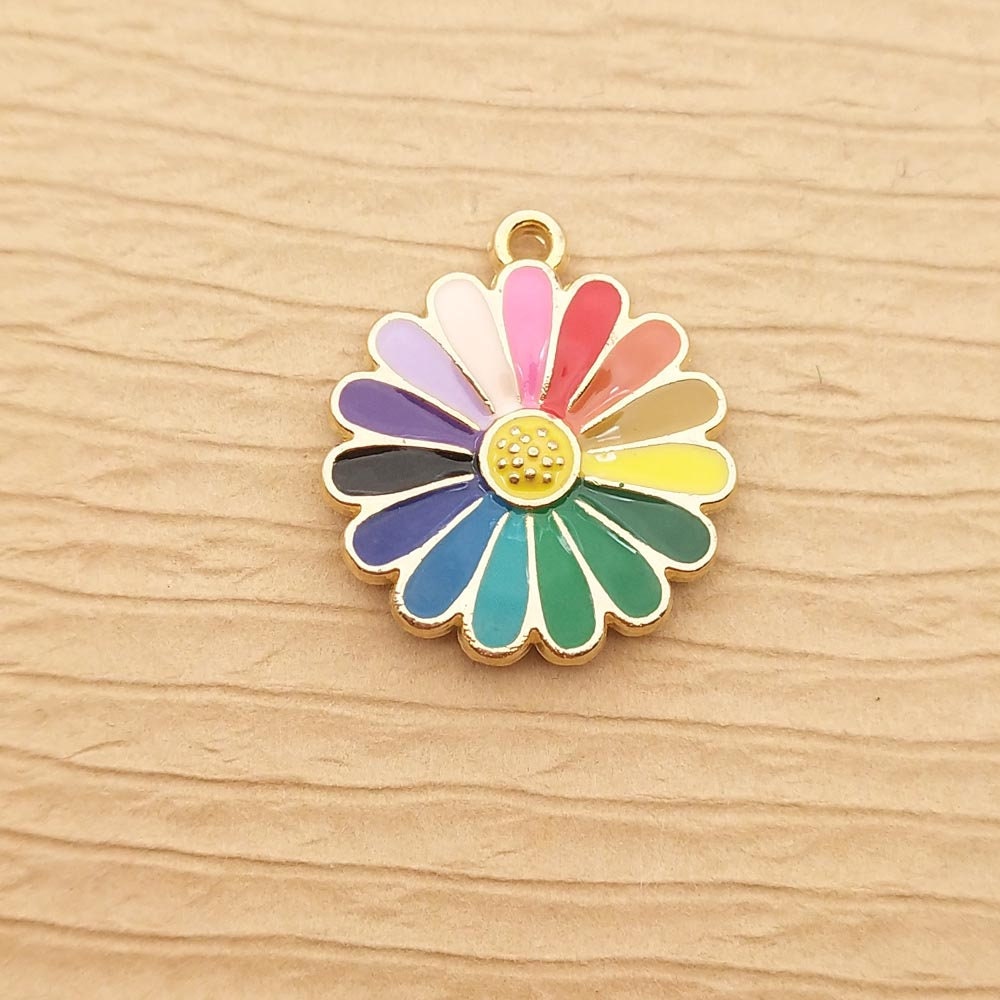 10pcs Enamel Flower Charm for Jewelry Making Supplies Necklace