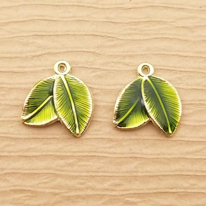 10PCS 14*16MM Leaf Charm Enamel Charm Diy Jewelry Accessories for Necklace & Bracelet Making Gold Plated Earring Pendant