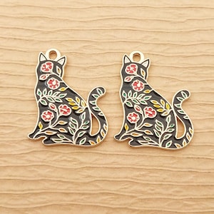 10PCS, Flower Cat Charm, Enamel Charm, Animal Charm, Necklace Charm, Bracelet Charm, Earring Pendant, Jewelry Supplies, DIY Finding