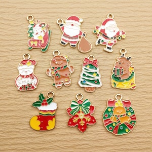 10/20pcs, Christmas Charm Enamel Charm Bracelet Charm Necklace Charm Earring Pendant DIY Jewelry Accessories Alloy Metal Gold Plated
