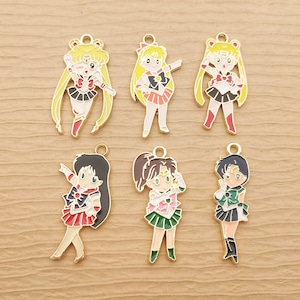 10/12pcs, Enamel Charms Girl Cartoon Charm Necklace Pendant Bracelet Charm Earring Charm Jewelry Accessories Craft Supplies Gold Plated