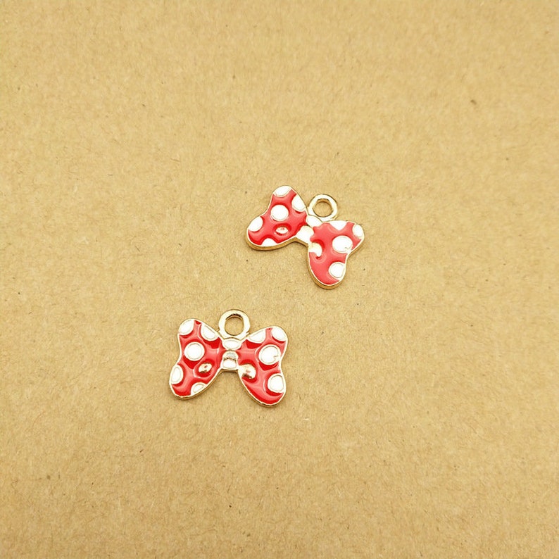Black Red Diy Jewelry Accessories 16*18MM Pink Enamel Charms Bow Knot Pendant 10PCS Bowknot Charms