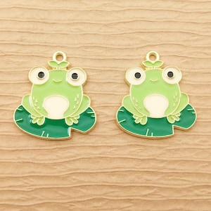 10PCS 22*24MM Enamel Charm Frog Charm Earring Pendant Necklace Charm Bracelet Charm Gold Plated Craft Supplies Jewelry Accessories
