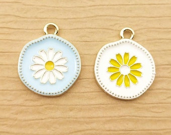 10PCS, 17*20MM, Enamel Flower Charm, Bracelet Charm, Jewelry Supplies, Gold Plated, Necklace Charm, Earring Pendant, Diy Finding