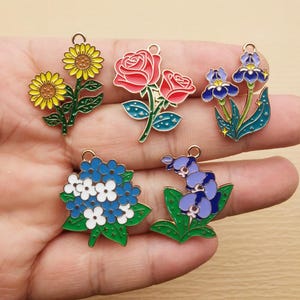 10pcs, Flower Charm Enamel Charm Bracelet Charm Necklace Charm Earring Pendant DIY Making Jewelry Accessories Alloy Metal Gold Plated