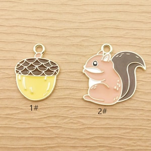 10pcs, Enamel Charm, Squirrel and Pine Nuts, Animal Charm, Metal Charm, Craft & Jewelry Supplies, DIY Findings, Earring Pendant