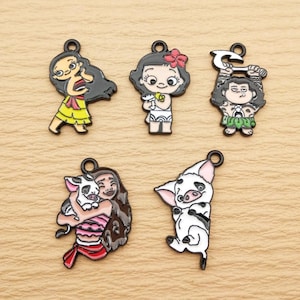 10pcs, Cartoon Anime Charm Enamel Charm Bracelet Necklace Charm Earring Pendant DIY Making Jewelry Accessories Alloy Metal Black Plated