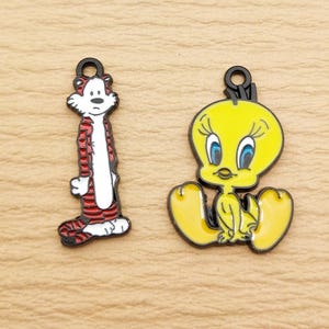 10PCS, Cartoon Anime Charm Enamel Charm Bracelet Charm Necklace Charm Earring Pendant DIY Jewelry Accessories Alloy Metal Black Plated