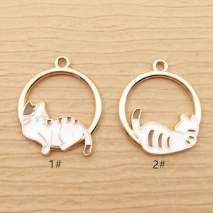 10PCS, 23*27MM, Sleeping Cat Charm Enamel Charm Animal Charm Jewelry Accessories Bracelet Charm Earring Pendant Necklace Charm