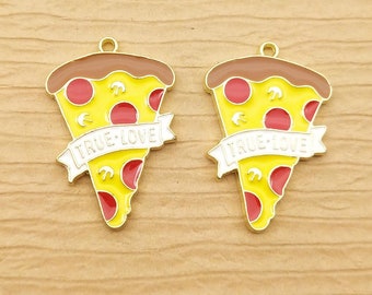 10PCS 18*27MM Enamel Pizza Charms Diy Jewelry Charm for Necklace & Bracelet Making Earring Pendant Gold Plated