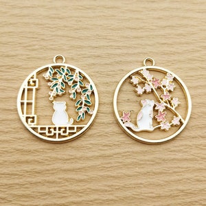 10PCS, Flower Cat Charm, Enamel Charm, Animal Charm, Necklace Charm, Bracelet Charm, Earring Pendant, Jewelry Supplies, DIY Finding