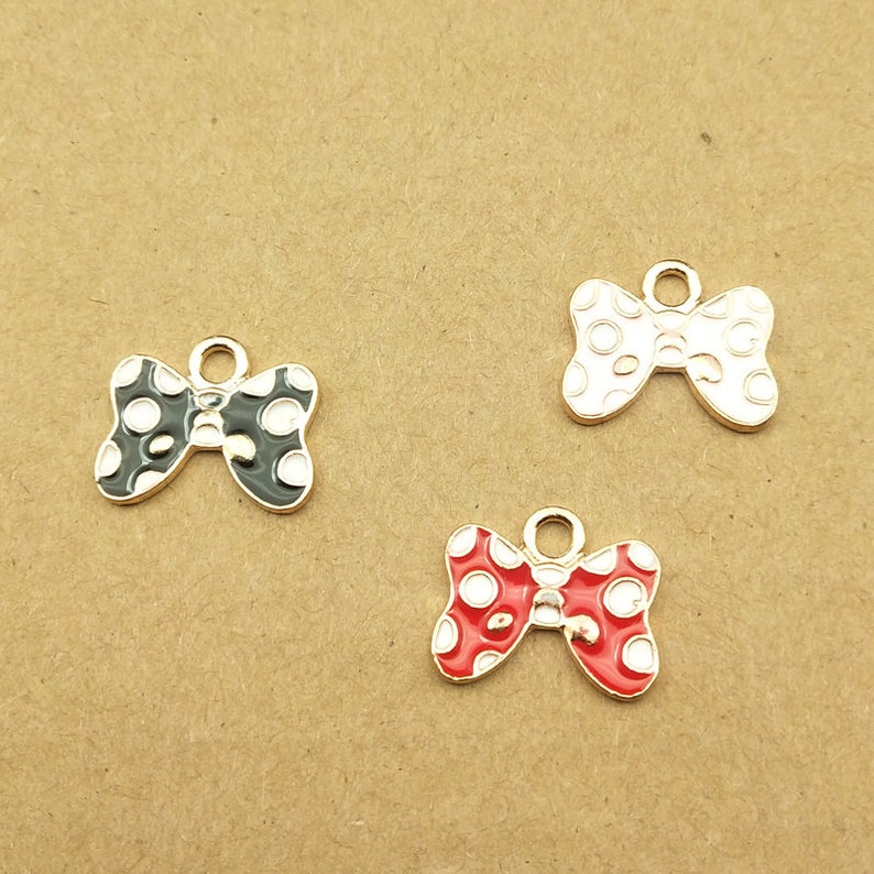 Black Red Diy Jewelry Accessories 16*18MM Pink Enamel Charms Bow Knot Pendant 10PCS Bowknot Charms