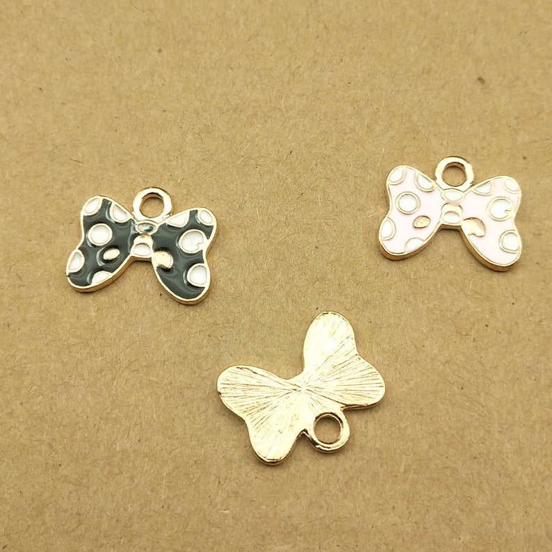 Black Red Diy Jewelry Accessories 16*18MM Pink Enamel Charms Bow Knot Pendant 10PCS Bowknot Charms