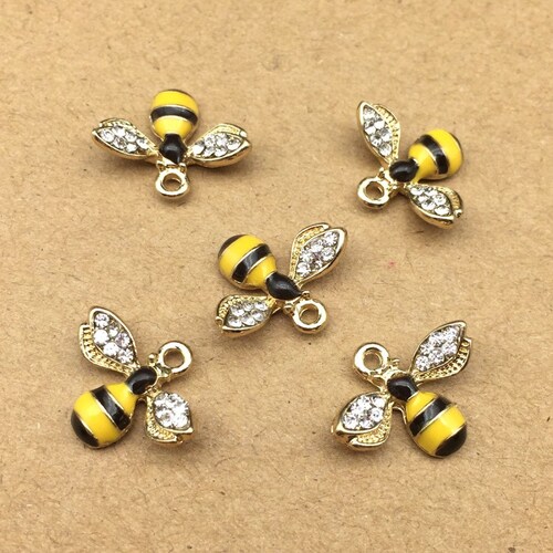 10 stuks, Bijenbedeltje Honingbijbedeltje Insectenbedeltje Emaille bedeltje DIY Sieradenaccessoires in goudkleurig metaal Kettingbedeltje Armbandbedeltje