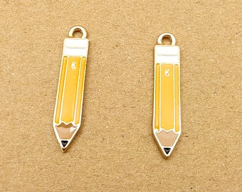 10PCS, 7*32MM, Pencil Charms, Enamel Charm, Learn Tool Charm, Student Charm, Jewelry Supplies, Craft Supplies, DIY Findings