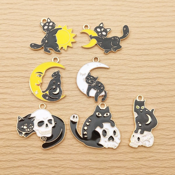 10PCS, Sun Moon Skull Cat Charm Bracelet Charm Necklace Pendant Earring Charm Jewelry Accessories Diy Making Craft Supplies Gold Plated