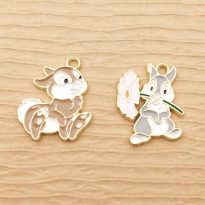 10pcs, 18x22mm, Enamel Charm Rabbit Charm Earring Pendant Necklace Charm Bracelet Charm Gold Plated Jewelry Accessories