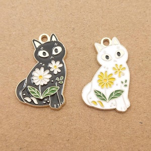 10PCS, 18*28mm, Flower Cat Charm, Enamel Charm, Animal Charm, Necklace Charm, Bracelet Charm, Earring Pendant, Jewelry Supplies, DIY Finding