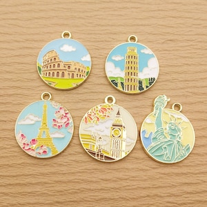 10pcs, Famous Building Charm Bracelet Charm Craft Supplies Necklace Pendant Jewelry Accessories Diy Making Gold Plated