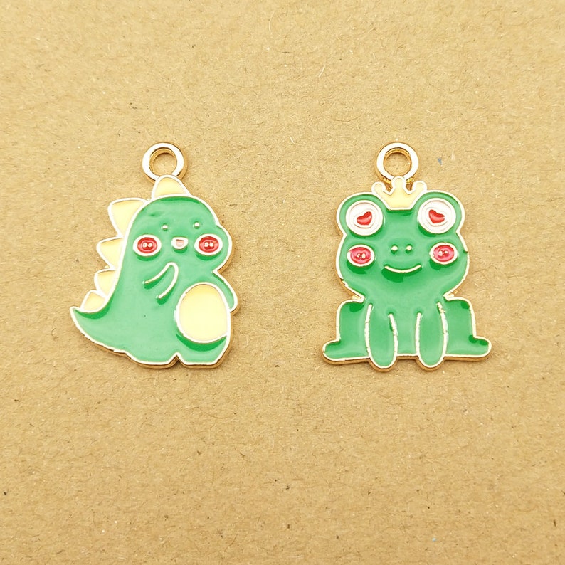 10PCS Enamel Charm Dinosaur Charm Frog Charm Cartoon Charm Craft Supplies DIY Findings Earring Charm Jewelry Charm