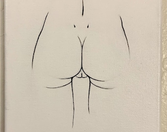 A minimalist painting portraying a young, sensual woman—clean lines and subtle curves convey allure and elegance through refined simplicity.