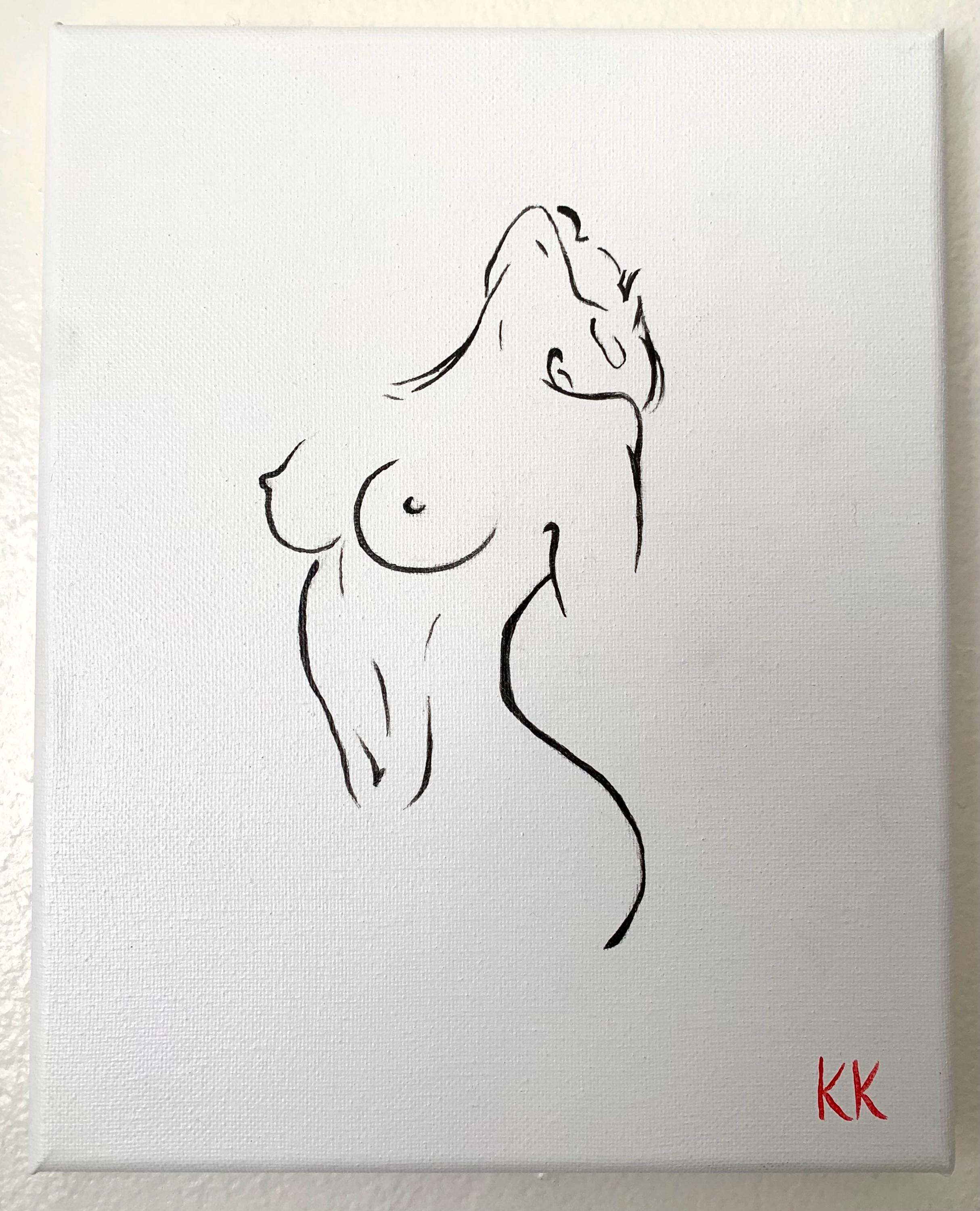 Minimalist art with a delicate female silhouette, radiating quiet sensuality and graceful femininity through clean, simple lines.