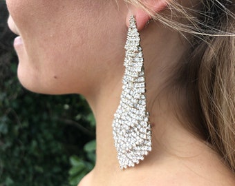 Long Statement Rhinestone Crystal Dangle Earrings