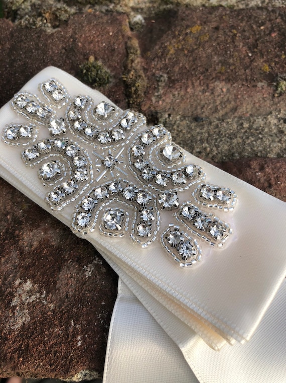 Bridal Satin Rhinestone Waist Belt - Etsy display picture 1