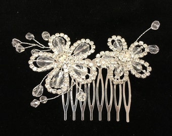 Hair comb crystal stone blossom