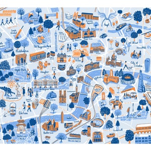 London Map Screen Print 50x70cm Red/Orange