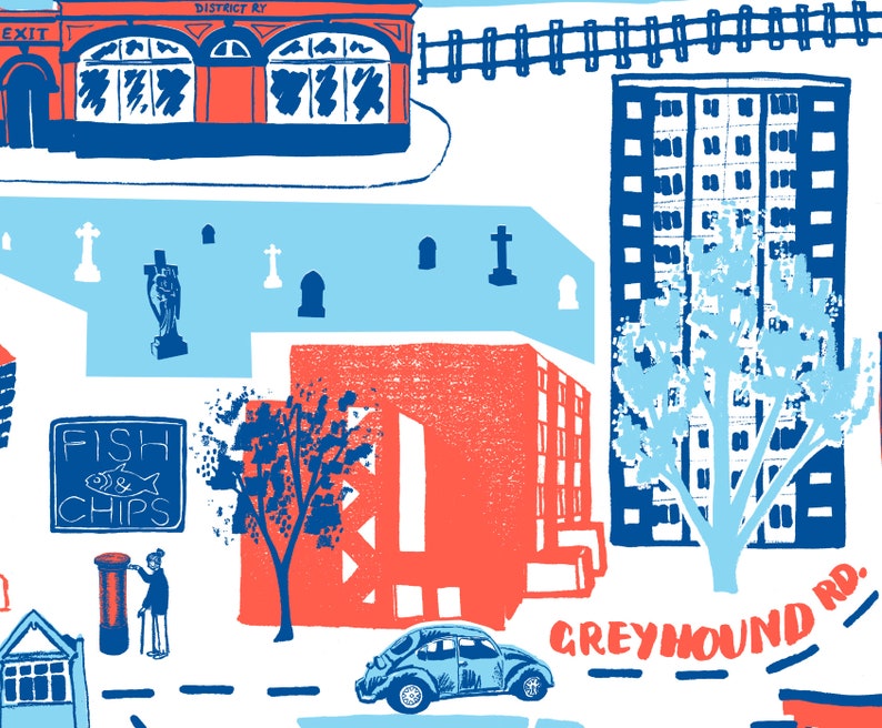 Fulham and Hammersmith Illustrated Map Etsy