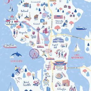 “Seattle” Landkarte, illustrierte Landkarte