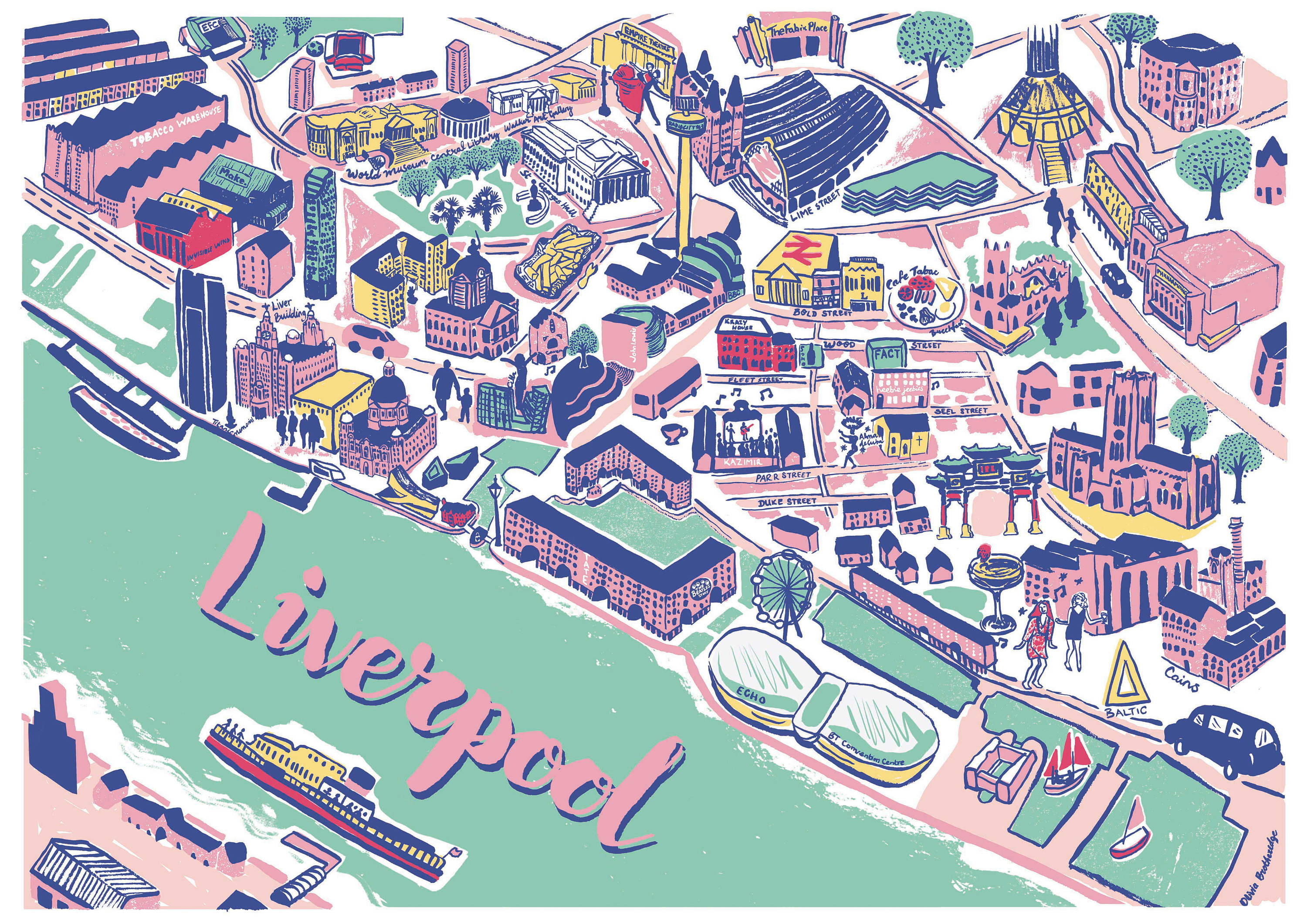 Liverpool Map Brick Orange OR Pink - Etsy