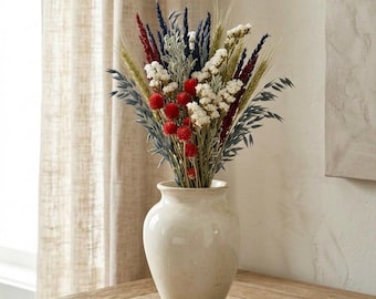 Vancortlandt Farms Natural Handmade America 4th of July Everlasting Wildflowers Red White Blue Grass Dried Flowers Independence Day Bouquet