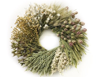 VanCortlandt Farms Natural Dried Handmade Dried Flower Verdant Ivory Wheel