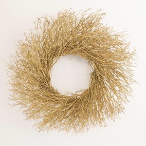 VanCortlandt Farms Natural Dried Handmade Quail Brush Gold Twig Wreath