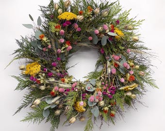 VanCortlandt Farms Natural Dried Flower Colorful Cedar Handmade Twined in Wildflowers Wreath