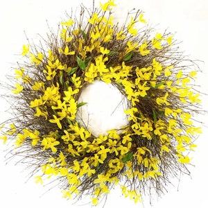 VanCortlandt Farms Handmade Natural Dried Twigs with All Weather Faux Silk Yellow Forsythia Wreath