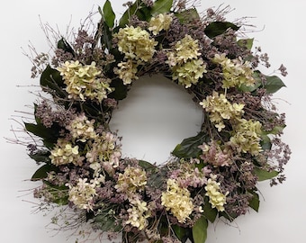 VanCortlandt Farms Handmade Mother’s Day Love Spring Winter Leaves Dried Flower and Preserved Heathered Hydrangea Wreath