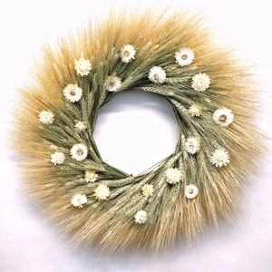 VanCortlandt Farms Natural Dried Handmade Double Wheat with Strawflowers Wreath