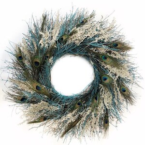VanCortlandt Farms Natural Dried Handmade Aqua Blue Peacock Wreath