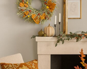 VanCortlandt Farms Autumn Natural Dried Flowers Handmade Fall Oakmere Wreath