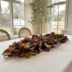 VanCortlandt Farms Handmade Natural Greenery Thanksgiving Fall Autumn Leaves Dried Flowers Preserved Safflower Vale Centerpiece